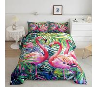 Erosebridal Flamingo Comforter Set King Size, Tropical Leaves Room Decor Down Comforter, Palm Tree Pattern Quilted Duvet, Colorful Comforter Set, with 2 Pillow Cases,Super Soft Breathable