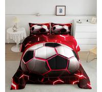 Erosebridal Football Bedding Comforter Sets for Boys Soccer Bedding Sets Full,Red Neon Light Decor Duvet Insert Modern Style Glowing Honeycomb Quilted Comforter 3Pcs,Sports Themed Bedroom Decor