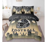 Erosebridal Football Queen Bed In A Bag For Boys Girls,American Rugby Sports Games Bedding Set 7 Pcs Football City Comforter Set With Sheets Black Beige Ombre Bed Set For Kids Teen Adults(New Orleans)