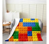 Erosebridal Games Fleece Blanket,Color Building Blocks Throw Blanket Twin 60x80 Inch for Bedroom,Reversible Toy Brick Bed Blanket,3D Construction Flannel Blanket Luxury Soft