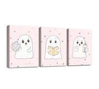 Erosebridal Gothic Spooky Canvas Wall Art 12"x16" 3 Piece Halloween Ghosts Reading Poster Print for Living Room Bedroom Dreamy Princess Pink Wall Painting Halloween Decorations Framed Canvas Prints