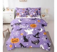 Erosebridal Gothic Spooky Comforter Set 7 Piece Bed in a Bag Twin,Ghost Spider Web Bedding Sets Pumpkin Lantern Kawaii Cute Sheet Set with Comforter,Black Cat Cobwebs Bats Halloween Decoration
