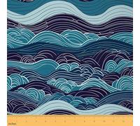 Erosebridal Great Wave Fabric by The Yard Japanese Style Waterproof Outdoor Fabric for Kids DIY Kanagawa Abstract Lines Art for Quilting Sewing Geometric Ocean Waves Upholstery Decor 3 Yards