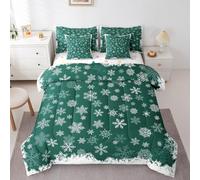 Erosebridal Green Christmas Bedding Set Twin 7 Pcs,Merry Christmas Ornaments Comforter Set for Teens Kids,Winter Magical Snowflake Quilt,Frozen Iced Snowy Flowers Floral Xmas Decor Bed in a Bag