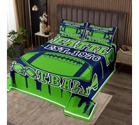 Erosebridal Green Rugby Bedspread Set Queen Size,Navy Blue American Football Coverlet Set for Kids Boys Men,Football Lover Pattern,Sports Ball Game Decor for Sport Fans(Seattle)