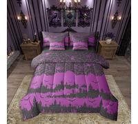 Erosebridal Halloween 7 Pcs Comforter Set Full Bed in a Bag,Gothic Bats Spider Web Castle Bedding Sets Kids Goth Horror Theme Purple Black Wild Animals Birds Halloween Decor Sheet Set with Comforter