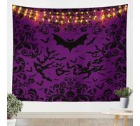 Erosebridal Halloween Bat Medium 59X59 Tapestry For Girls Women,Purple Black Bats Tapestry Wall Hanging Gothic Damask Flowers Tapestries Goth Floral Animal Wall Tapestry Halloween Room Decor