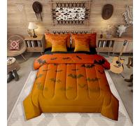 Erosebridal Halloween Bats 7 Piece Comforter Set Twin,Terracotta Orange Ombre Bed in a Bag with Flat Sheet and Fitted Sheet for Kids Boys Girls,Spider Web Birds Bedding Set with Pillowcase and Sham