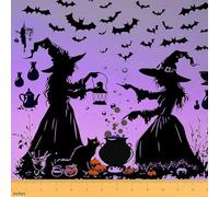 Erosebridal Halloween Fabric,Cute Little Witch Upholstery Fabric by The Yard,Halloween Pumpkin Black Cat Decorative Fabric,Horror Bat Magical Potions Waterproof Art Fabric,1 Yard,Pink Purple