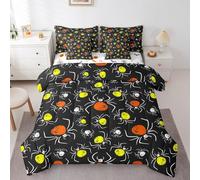 Erosebridal Halloween Spider 7 Pcs Comforter Set Twin,Orange Yellow Spiders Bed in a Bag with Flat Sheet and Fitted Sheet for Kids Boys Girls,Halloween Decor Bedding Set with Pillowcase and Sham