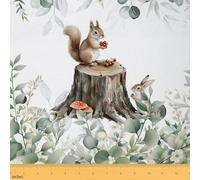 Erosebridal Hamster Decorative Fabric,Cute Kawaii Rabbit Fabric by The Yard,Jungle Mushroom Berry Upholstery Fabric,Watercolor Leaves Flowers Waterproof DIY Fabric for Quilting Sewing,1 Yard