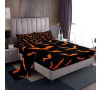 Erosebridal Happy Halloween Sheets King Size for Kids Boys Bats Animal Silhouette Bed Sheets Set Orange Bats Animal Sheet Set Gothic Spooky Flat Fitted Sheet with 2 Pillow Cases