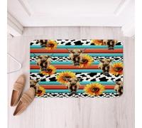 Erosebridal Highland Cow Bathroom Rugs 20" x 32" Sunflower Bath Mat Bohemian Cow Print Pattern Sunflowers Ethnic Adults Men Women Orange Teal Blue Water Absorbent Doormat