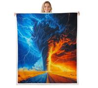 Erosebridal Ice Fire Tornado Blanket Throw 50x60,Orange Blue Lightning Throw Blanket for Kids Boys Girls,Nature Weather Fleece Blanket,Natural Disaster Plush Blanket for Teens Adults,All Season
