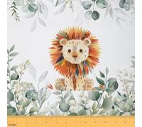 Erosebridal Kids Lion Decorative Fabric by The Yard,Colorful Lion Print Upholstery Fabric,Jungle Wildlife Fabric,Watercolor Botanical Floral Indoor Outdoor Fabric,DIY Craft Patchwork,1 Yard