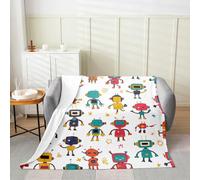 Erosebridal Kids Robot Throw Blanket Throw 50x60,Cute Kawaii Robot Blanket for Boys Girls,Colorful Robot Pattern Fuzzy Blanket,Fantasy Futuristic Machine Lightweight Fleece Blanket,Sofa Bed Couch