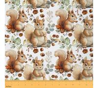 Erosebridal Kids Squirrel Fabric by The Yard,Autumn Harvest Nuts Gifts Upholstery Fabric for Boy Girls Child,Woodland Jungle Animal Decorative Fabric,Watercolor Botanical Leaves Indoor Fabric,2 Yards