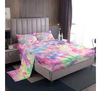 Erosebridal Kids Tie Dye Pink Bed Sheets Girls Bohemian Batik Sheet Set 4 Pcs, Boho Psychedelic Sheets Set + Deep Pocket Fitted Sheets+ Girly Flat Sheet + Exotic Bedroom Decor 2 Pillow Shams,Queen
