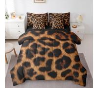 Erosebridal Leopard Decor Full Size Comforter Sets 7 Pcs for Boys Cheetah Print Bedding Sets African Cheetah Wildlife Sheet Set Brown Animal Skin Bed in A Bag for Adult Women Teens Room