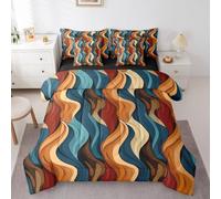 Erosebridal Line Stripes 7 Piece Bedding Set Queen Size,Boho Exotic Style Bed in a Bag,Geometry Wavy Lines Bed Set Includes Comforter, Sheet Set, Pillowcases & Pillow Covers All Season Bedroom Decor