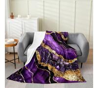 Erosebridal Marble Fleece Blanket Twin 60"x80" Gold Purple Flannel Blanket Aesthetics Marbling Fuzzy Plush Throw for Kids Adults,Watercolor Abstract Decor for Bed Couch