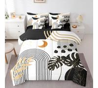 Erosebridal Mid Century Modern Twin Comforter Set 7 Piece Boho Geometric Leaf Bedding Set For Kids Teen Adults,Contemporary Minimalist Abstract Geometric Bed In A Bag Black White Simple Line Art Quilt