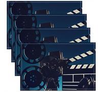 Erosebridal Movie Clapper Placemats Set of 4 12x18 Vintage Place Mat for Kids Men Women Old Fashion Film Reels Camera Black Grey Heat Resisting Table Mats