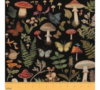 Erosebridal Mushroom Flannel Fabric by The Yard,Woodland Botanical Leaves Upholstery Fabric for Kids Teens,Butterfly Wild Safari Animal Decor,Jungle Mushroom Print Material by The Yard,1 Yard