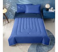 Erosebridal Navy Blue Comforter Set Twin Size Zipper Bedding Set for Girls Boys Solid Color Comforter with Sheets, Pillowcases Casual Modern Simple Style Bed in a Bag Minimalism Zippable Bedding