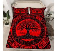Erosebridal Norse Viking Bedding Set Mysterious Tree of Life Bed Sheets Ancient Viking Fitted Sheet Medieval Nautical Mysterious Rune Bed Cover Twin Size for Adults Men