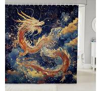 Erosebridal Oriental Dragon Bathroom Accessories 72" Wx72 L for Kids Red Chinese Dragon Shower Curtain Gold Dust Decorative Bath Curtain Asian Ocean Theme Traditinal Animal for Bathroom Showers