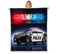Erosebridal Police Car Throw Blanket 40"X50",Policeman Vehicle Plush Bed Blanket for Kids Boys Children,Red Blue Cop Lights Fleece Flanket Geometric Graphics Sherpa Blanket for Bed Sofa Couch