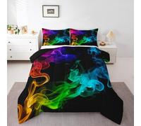 Erosebridal Psychedelic Smoke Comforter Set Queen,Rainbow Smoke Bedding Set Trippy Smoky Down Comforter for Kids Boys Girls Teens,Abstract Grunge Teal Blue Quilt Duvet Set Bedroom Decor 3 Pcs