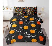 Erosebridal Pumpkin Bed in a Bag Full Comforter Set 7 Pcs,Cartoon Hand Drawn Dogs Bedding Sets for Kids Boys Girls Thanksgiving Fall Autumn Harvest Pet Animals Sheet Set with Comforter,Orange Yellow