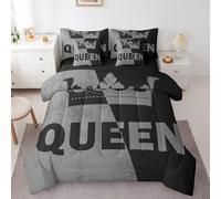 Erosebridal Queen Crown 7 Piece Comforter Set Full Bed in a Bag,Retro Black and Gray Bedding Set,Romantic Valentine's Day Comforter and Sheet Set for Couple,Couple Gifts for Him and Her