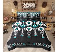 Erosebridal Queen Western Aztec Bed in A Bag 7 Piece for Boys, Native American Navajo Comforter Set Rustic Southwestern Bedding Set Ethnic American Native Geometric Sheet Sets for Teens Adult, Black