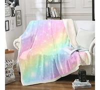 Erosebridal Rainbow Plush Bed Blanket for Kids Girls Teens Tie Dye Pastel Throw Blanket Throw 50"X60" Golden Glitter Girly Sweet Sherpa Blanket Abstract Watercolor Art Fuzzy Blanket Bedroom Decor