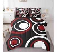 Erosebridal Red Black Striped 7-Piece Bedding Set Full Size Modern Circle Abstract Bed in a Bag for Adult Women Men Contemporary Graffiti Lines Comforter Set Minimalists Aesthetic Boho Duvet Insert