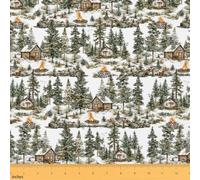 Erosebridal Rustic Cabin Fabric by The Yard,Jungle Farmhouse Lodge Upholstery Fabric,Woodland Green Trees Decorative Fabric,Winter Nature Theme Indoor Outdoor Fabric Bonfire Decor,1 Yard