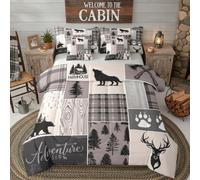 Erosebridal Rustic Wolf Bear 7-Piece Bedding Set Queen Size Country Cabin Boys Bed in A Bag Bear Deer Patchwork Comforter Set with Sheets for Kids Teens Men Woodland Animal Farmhouse Bed Sets, Brown