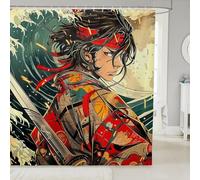 Erosebridal Samurai Anime Shower Curtain Japanese Style Bathroom Shower Curtain Sets 72" Wx72 L Kids Ocean Waves Shower Curtain for Boys Girls Teens Modern Aesthetic Bathroom Accessories