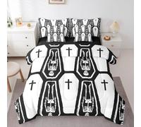 Erosebridal Skull 7 Piece Bedding Set Full Halloween Gothic Comforter Set with Sheets Coffin Church Skeleton Bed in A Bag Kids Boys Girls Teens Bed Sets