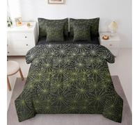 Erosebridal Spider Web 7 Pcs Comforter Set Halloween Sheet Set Chic Geometric Stripes Lines Bed in A Bag Full Size for Kids Girls Boys Green Ombre Quilt Set Bedroom Decor, Black White
