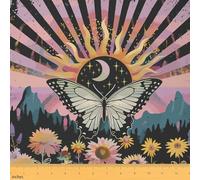 Erosebridal Sun Moon Stars Decorative Indoor Outdoor Fabric,Butterfly Upholstery,Girls Flower Jungle Fabric by The Yard,Watercolor Graffiti,Bohemian Style Material by The Yard,1 Yard