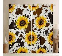 Erosebridal Sunflower Cow Curtains for Living Room Decor, Rustic Cowhide Brown Window Curtains Yellow Floral Window Treatments 52x63, Wildlife Farmhouse Abstract Milk Shades Drapes 2 Panels
