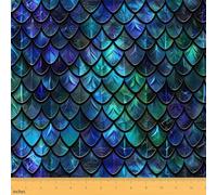 Erosebridal Teal Dragon Scales Fabric by The Yard,Abstract Dragon Skin Decorative Fabrics,Ombre Mermaid Scales Upholstery Fabrics for Chairs,Gradient py Fish Scales Outdoor Fabric,3 Yards