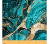 Erosebridal Teal Marble Fabric by The Yard, Gold Crack Upholstery Fabric, Abstract Metallic Texture Decorative Fabric, Luxury Shinny Boho Hippie Fluid Craft Patchwork Indoor Outdoor Fabric, 1 Yard
