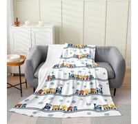 Erosebridal Train Fuzzy Blanket, Cartoon Smoking Engine Throw Blanket for Kids Boys, Construction Vehicles Fleece Blanket for Bed Sofa Couch, Railway Rail Ripple Plush Bed Blanket, 40"X50"