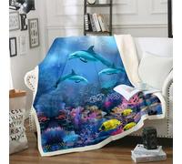 Erosebridal Underwater Oasis Blanket Throw, Dolphin Under The Sea Coral Fish Anemone Deep Ocean Fantasy Bubble Fleece Blanket, Decorative Sofa Sherpa Blanket Ultra Soft, Baby 30"x40", Blue Purple