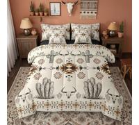 Erosebridal Western Aztec Bedding Set Queen Rustic Country Southwestern Comforter Set 7 Piece Boho Tribal Geometric Ethnic Bed in A Bag Vintage Cactus Native American Quilt with Flat Fitted Sheet